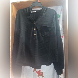 womens large Black Waffle Knit Hoodie with Buttons